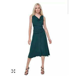 DKNY Sleeveless Draped Midi Dress Size 6 Green Textured Fabric Womens Elegant Ev